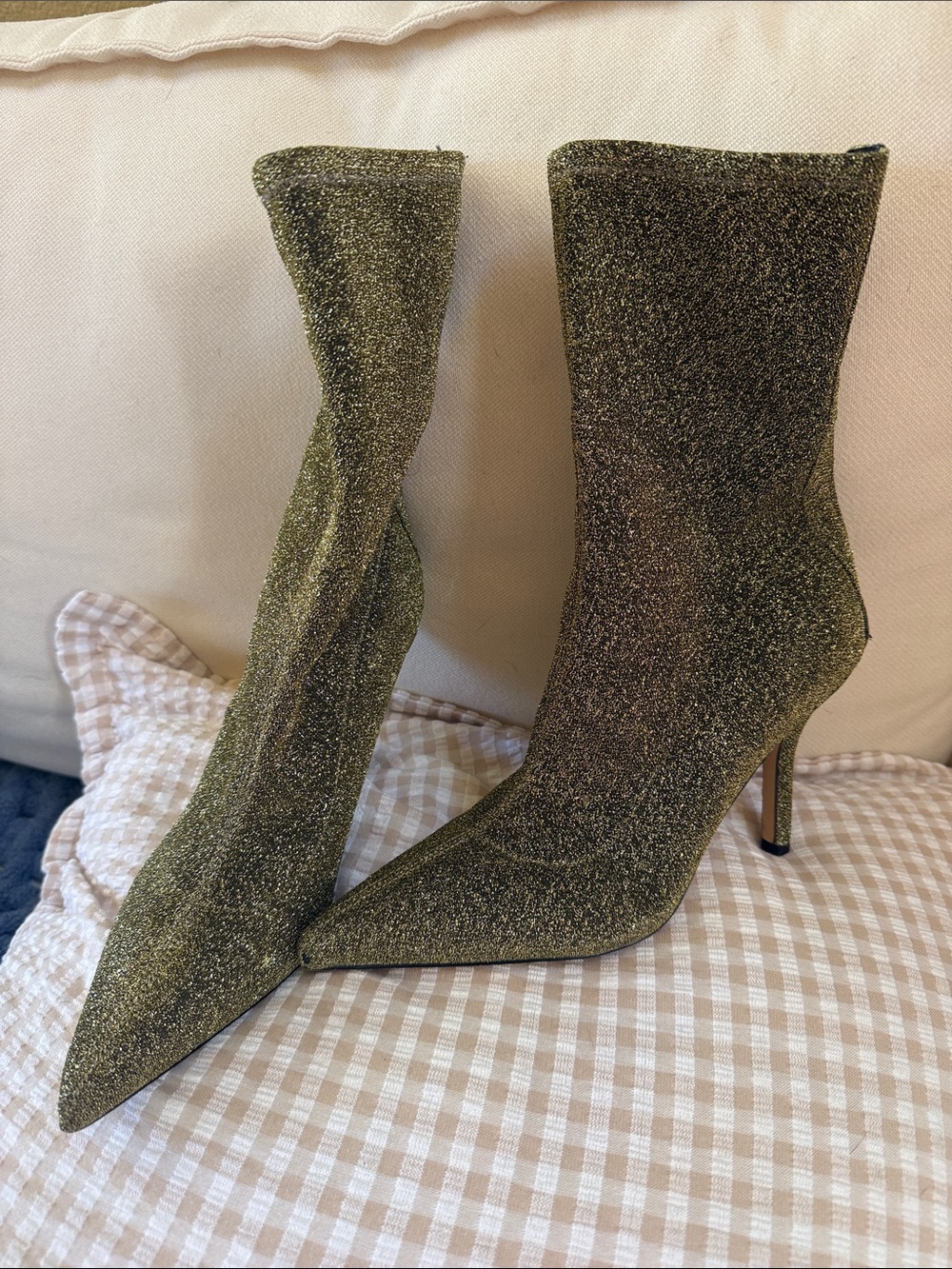 Marc Fisher Olive Glitter Pointed-Toe Stiletto Sock Boots